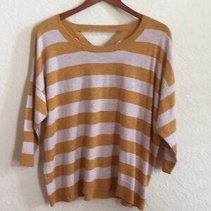 White+Warren Yellow Knit Striped Sweater Size Small